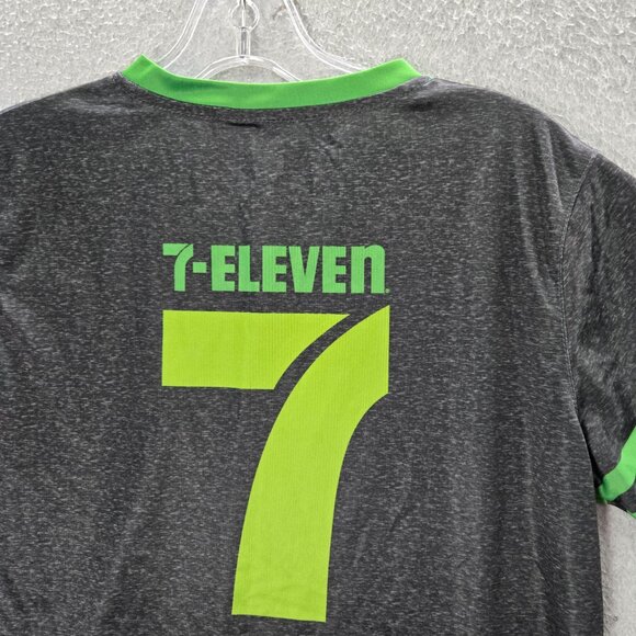 7 Eleven Men Shirt Small Black Green Striped Logo Short Sleeve V Neck Tee - Picture 5 of 10